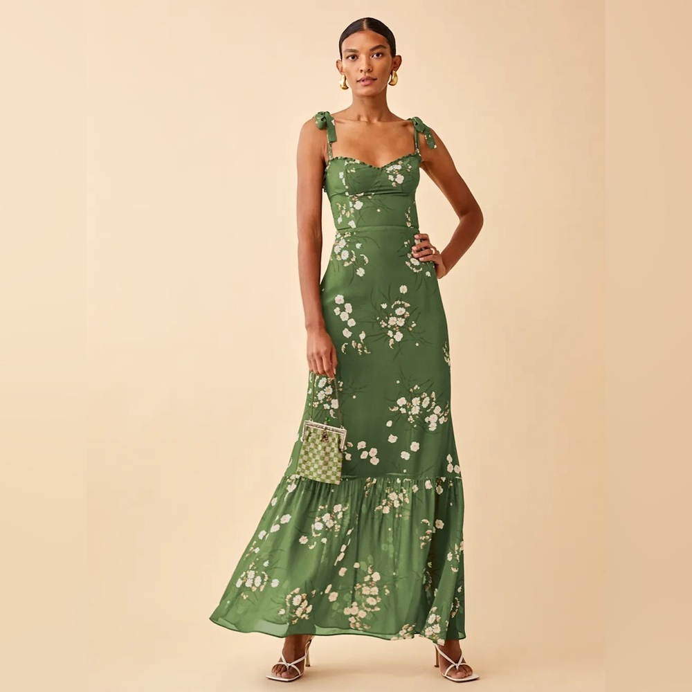 Reformation Green Floral Maxi Dress
